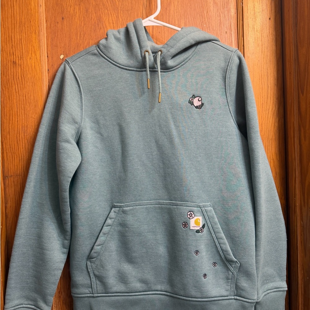Carhartt Women's Teal Hoodie with Floral Embroidery